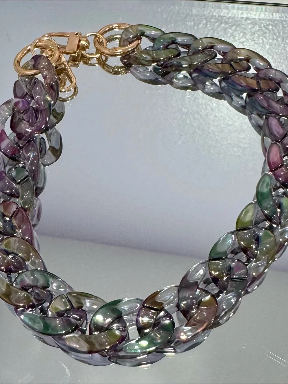 New Gray Iridescent Bag Chain 18 inches with Gold Hardware